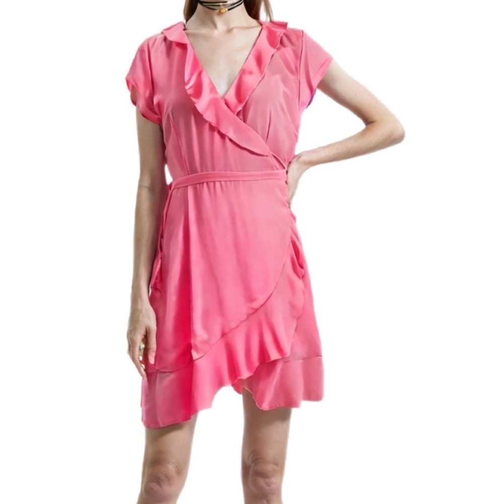 Aritzia Sunday Best Pink Ruffled Wrap dress with Flutter Sleeves Size 4